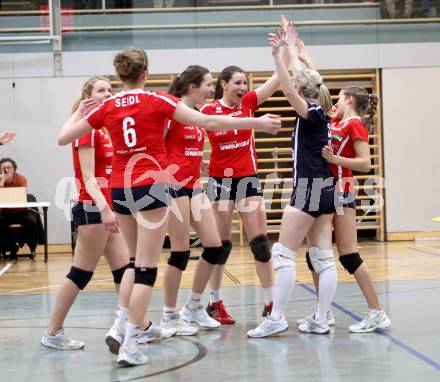 Volleyball BUndesliga. WVL. ATSC Wildcats gegen VC Tirol. Jubel (Wildcats). Klagenfurt, 22.2.2012.
Foto: Kuess
---
pressefotos, pressefotografie, kuess, qs, qspictures, sport, bild, bilder, bilddatenbank