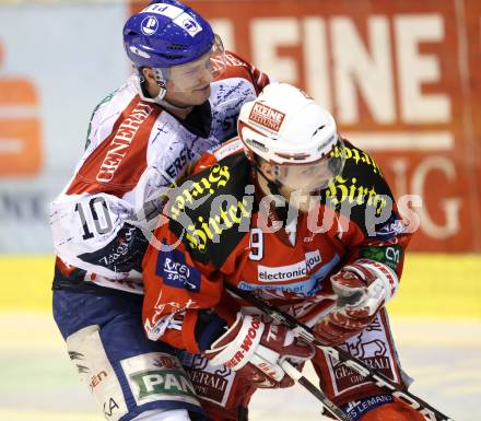 EBEL. Eishockey Bundesliga. KAC gegen KHL Medvescak Zagreb. Stephan Geier, (KAC), Tomislav Zanoski  (Zagreb). Klagenfurt, am 8.3.2012.
Foto: Kuess

---
pressefotos, pressefotografie, kuess, qs, qspictures, sport, bild, bilder, bilddatenbank