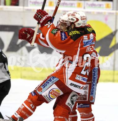 EBEL. Eishockey Bundesliga. KAC gegen KHL Medvescak Zagreb. Torjubel Dieter kalt, Kirk Furey (KAC). Klagenfurt, am 8.3.2012.
Foto: Kuess

---
pressefotos, pressefotografie, kuess, qs, qspictures, sport, bild, bilder, bilddatenbank