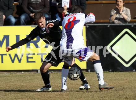 Fussball Regionalliga. SAK gegen St. Florian. Thomas Riedl (SAK), Gerald Hintringer (St. Florian). Klagenfurt, am 10.3.2012.
Foto: Kuess
---
pressefotos, pressefotografie, kuess, qs, qspictures, sport, bild, bilder, bilddatenbank