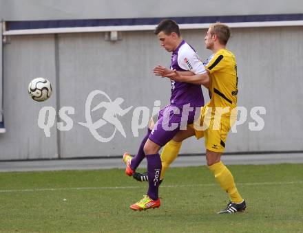 Fussball. Regionalliga.  SK Austria Klagenfurt gegen Pasching. Sandro Gotal, (Klagenfurt), Martin Grasegger (Pasching). Klagenfurt, 11.3.2012. 
Foto: Kuess

---
pressefotos, pressefotografie, kuess, qs, qspictures, sport, bild, bilder, bilddatenbank