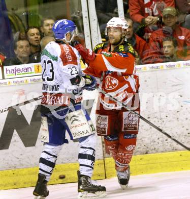 EBEL. Eishockey Bundesliga. KAC gegen KHL Medvescak Zagreb. John Lammers,  (KAC), Sasa Martinovic (Zagreb). Klagenfurt, am 13.3.2012.
Foto: Kuess

---
pressefotos, pressefotografie, kuess, qs, qspictures, sport, bild, bilder, bilddatenbank