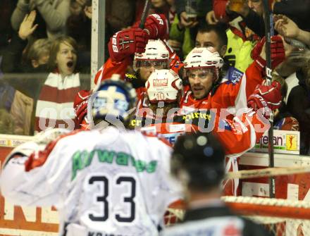 EBEL. Eishockey Bundesliga. KAC gegen KHL Medvescak Zagreb. Torjubel Dieter Kalt (KAC), (Zagreb). Klagenfurt, am 13.3.2012.
Foto: Kuess

---
pressefotos, pressefotografie, kuess, qs, qspictures, sport, bild, bilder, bilddatenbank