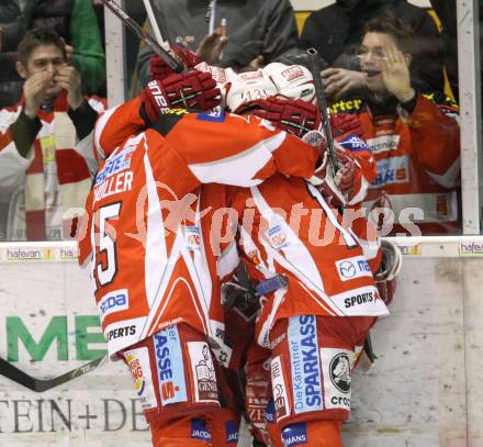 EBEL. Eishockey Bundesliga. KAC gegen KHL Medvescak Zagreb. Torjubel (KAC), (Zagreb). Klagenfurt, am 13.3.2012.
Foto: Kuess

---
pressefotos, pressefotografie, kuess, qs, qspictures, sport, bild, bilder, bilddatenbank