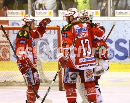 EBEL. Eishockey Bundesliga. KAC gegen KHL Medvescak Zagreb. Jubel (KAC). Klagenfurt, am 13.3.2012.
Foto: Kuess

---
pressefotos, pressefotografie, kuess, qs, qspictures, sport, bild, bilder, bilddatenbank
