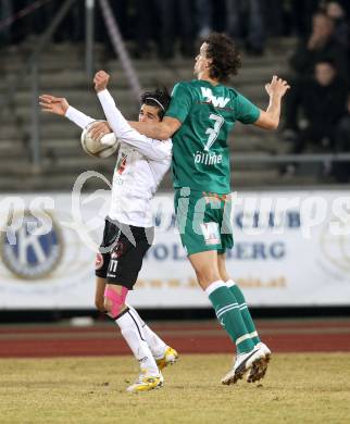 Fussball. Erste Liga.  WAC/St. Andrae gegen SC Austria Lustenau. Jacobo,  (WAC), Peter Poellhuber (Lustenau). Wolfsberg, 16.3.2012. 
Foto: Kuess

---
pressefotos, pressefotografie, kuess, qs, qspictures, sport, bild, bilder, bilddatenbank