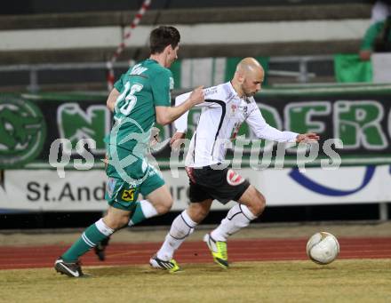 Fussball. Erste Liga.  WAC/St. Andrae gegen SC Austria Lustenau. Stephan Stueckler, (WAC), Benedikt Zech  (Lustenau). Wolfsberg, 16.3.2012. 
Foto: Kuess

---
pressefotos, pressefotografie, kuess, qs, qspictures, sport, bild, bilder, bilddatenbank