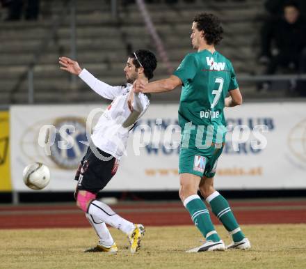 Fussball. Erste Liga.  WAC/St. Andrae gegen SC Austria Lustenau. Jacobo,  (WAC), Peter Poellhuber (Lustenau). Wolfsberg, 16.3.2012. 
Foto: Kuess

---
pressefotos, pressefotografie, kuess, qs, qspictures, sport, bild, bilder, bilddatenbank