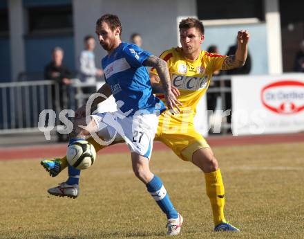 Fussball Regionalliga. VSV gegen KSV Kapfenberg Amateure. Rok Pavlicic (VSV), Christian Goller (KSV). Villach, am 17.3.2012.
Foto: Kuess
---
pressefotos, pressefotografie, kuess, qs, qspictures, sport, bild, bilder, bilddatenbank