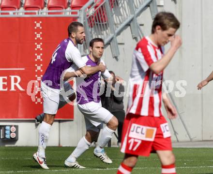 Fussball Regionalliga. SK Austria Klagenfurt gegen GAK. Torjubel Oliver Pusztai, Marco Reich (Austira Klagenfurt). Klagenfurt, 25.3.2012
Foto: Kuess

---
pressefotos, pressefotografie, kuess, qs, qspictures, sport, bild, bilder, bilddatenbank