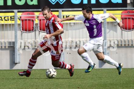 Fussball Regionalliga. SK Austria Klagenfurt gegen GAK. Almedin Hota,  (Austira Klagenfurt), Mario Steiner (GAK). Klagenfurt, 25.3.2012
Foto: Kuess

---
pressefotos, pressefotografie, kuess, qs, qspictures, sport, bild, bilder, bilddatenbank