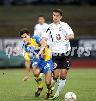 Fussball. Erste Liga.  WAC/St. Andrae gegen Vienna. Gernot Suppan, (WAC), Marcel Toth (Vienna). Wolfsberg, 27.3.2012. 
Foto: Kuess

---
pressefotos, pressefotografie, kuess, qs, qspictures, sport, bild, bilder, bilddatenbank