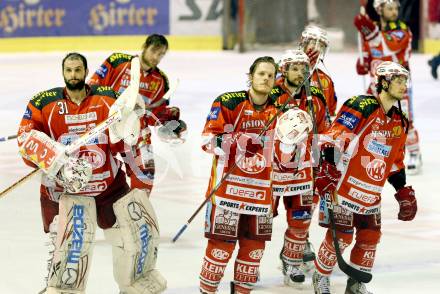 EBEL. Eishockey Bundesliga. KAC gegen EHC LIWEST Black Wings Linz. Andy Chiodo, Geier, Thomas Koch, Raphael Herburger (KAC). Klagenfurt, am 29.3.2012.
Foto: Kuess

---
pressefotos, pressefotografie, kuess, qs, qspictures, sport, bild, bilder, bilddatenbank