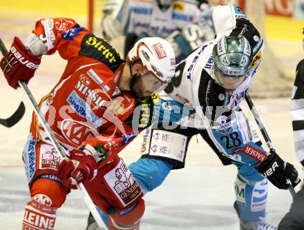 EBEL. Eishockey Bundesliga. KAC gegen EHC LIWEST Black Wings Linz. Joseph Joey Tenute, (KAC),  Mike Ouellette (Linz). Klagenfurt, am 29.3.2012.
Foto: Kuess

---
pressefotos, pressefotografie, kuess, qs, qspictures, sport, bild, bilder, bilddatenbank