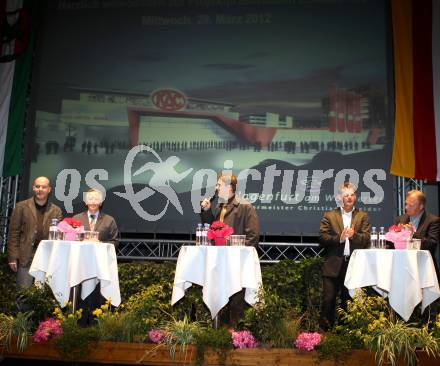 Eishockey. Praesentation Eishalle NEU. Heidi Horten Arena. Bernhard Erler (Kaerntner Messen), Harald Omansiek (SArchitekt), Tono Hoenigmann, Buergermeister Christian Scheider, Albert Gunzer. Klagenfurt, am 28.3.2012.
Foto: Kuess
---
pressefotos, pressefotografie, kuess, qs, qspictures, sport, bild, bilder, bilddatenbank