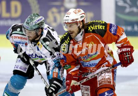 EBEL. Eishockey Bundesliga. KAC gegen EHC LIWEST Black Wings Linz. Dieter Kalt,  (KAC), BAUMGARTNER Gregor (Linz). Klagenfurt, am 29.3.2012.
Foto: Kuess

---
pressefotos, pressefotografie, kuess, qs, qspictures, sport, bild, bilder, bilddatenbank