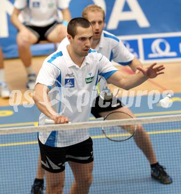 Badminton. ASKOE Kelag Kaernten gegen Pressbaum.  Krasimir Yankov, Michael Trojan. Klagenfurt, 31.3.2012.
Foto: Kuess
---
pressefotos, pressefotografie, kuess, qs, qspictures, sport, bild, bilder, bilddatenbank