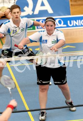 Badminton. ASKOE Kelag Kaernten gegen Pressbaum.  Dominik Trojan, Belinda Heber. Klagenfurt, 31.3.2012.
Foto: Kuess
---
pressefotos, pressefotografie, kuess, qs, qspictures, sport, bild, bilder, bilddatenbank