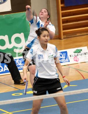 Badminton. ASKOE Kelag Kaernten gegen Pressbaum.  Qi Xuefei, Belinda Heber. Klagenfurt, 31.3.2012.
Foto: Kuess
---
pressefotos, pressefotografie, kuess, qs, qspictures, sport, bild, bilder, bilddatenbank