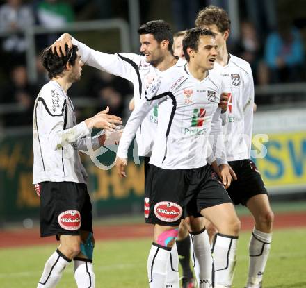 Fussball. Erste Liga.  WAC/St. Andrae gegen SKN St. Poelten. Torjubel Jacobo, Solano (WAC). Wolfsberg, 2.4.2012. 
Foto: Kuess

---
pressefotos, pressefotografie, kuess, qs, qspictures, sport, bild, bilder, bilddatenbank