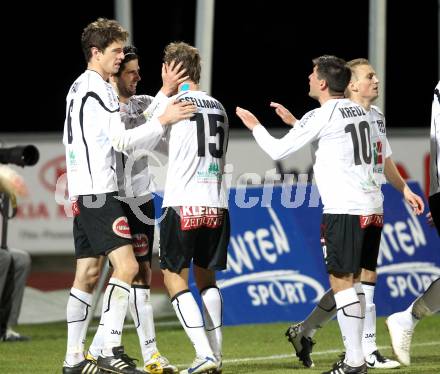 Fussball. Erste Liga.  WAC/St. Andrae gegen SKN St. Poelten. Torjubel WAC. Wolfsberg, 2.4.2012. 
Foto: Kuess

---
pressefotos, pressefotografie, kuess, qs, qspictures, sport, bild, bilder, bilddatenbank