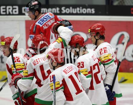 Eishockey Laenderspiel. Oesterreich gegen Weissrussland. Torjubel Weissrussland. Klagenfurt, am 6.4.2012.
Foto: Kuess

---
pressefotos, pressefotografie, kuess, qs, qspictures, sport, bild, bilder, bilddatenbank