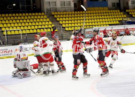 Eishockey Laenderspiel. Oesterreich gegen Weissrussland. Torjubel Oesterreich. Klagenfurt, am 6.4.2012.
Foto: Kuess

---
pressefotos, pressefotografie, kuess, qs, qspictures, sport, bild, bilder, bilddatenbank