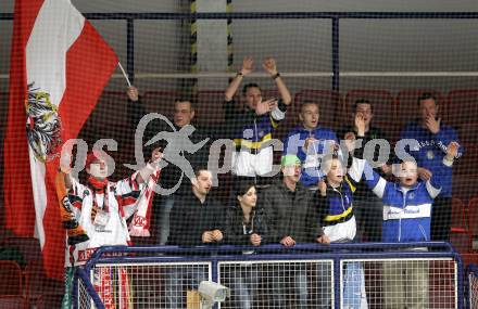 Eishockey Laenderspiel. Oesterreich gegen Weissrussland. Fans. Klagenfurt, am 6.4.2012.
Foto: Kuess

---
pressefotos, pressefotografie, kuess, qs, qspictures, sport, bild, bilder, bilddatenbank