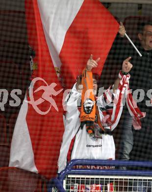 Eishockey Laenderspiel. Oesterreich gegen Weissrussland. Fan. Klagenfurt, am 6.4.2012.
Foto: Kuess

---
pressefotos, pressefotografie, kuess, qs, qspictures, sport, bild, bilder, bilddatenbank