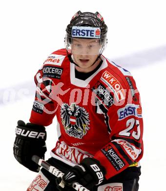 Eishockey Laenderspiel. Oesterreich gegen Weissrussland. Andreas Wiedergut (Oesterreich). Klagenfurt, am 6.4.2012.
Foto: Kuess

---
pressefotos, pressefotografie, kuess, qs, qspictures, sport, bild, bilder, bilddatenbank