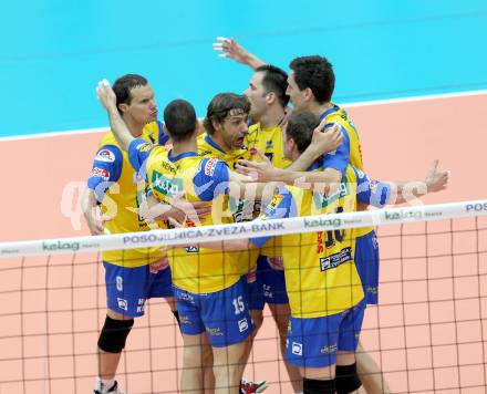 Volleyball. MEVZA. SK Aich/Dob gegen Hypo Tirol Volleyballteam. Jubel (Aich/Dob). Bleiburg, am 12.4.2012.
Foto: Kuess 


---
pressefotos, pressefotografie, kuess, qs, qspictures, sport, bild, bilder, bilddatenbank
