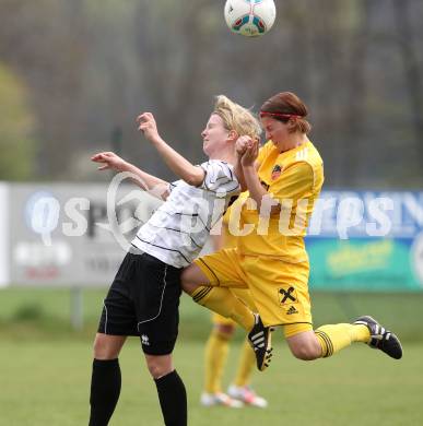 Fussball. OEFB Frauenliga. FC St. Veit Kaernten Frauen gegen ASV Simacek Spratzern. Melanie Schurgast (St. Veit), Julia Tabotta (Spratzern). Glanegg, am 15.4.2012.
Foto: Kuess
---
pressefotos, pressefotografie, kuess, qs, qspictures, sport, bild, bilder, bilddatenbank