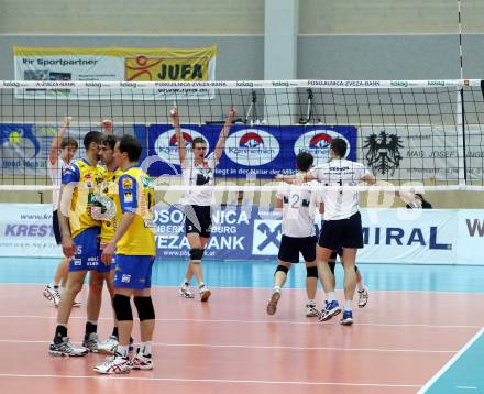 Volleyball. MEVZA. SK Aich/Dob gegen Hypo Tirol Volleyballteam. Jubel (Tirol). Bleiburg, am 16.4.2012.
Foto: Kuess 


---
pressefotos, pressefotografie, kuess, qs, qspictures, sport, bild, bilder, bilddatenbank