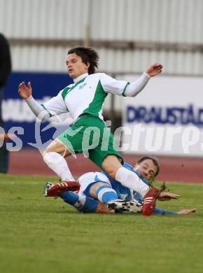 Fussball Regionalliga. VSV gegen DSV Leoben. Stefan Friessnegger, (VSV),  Martin Petkov (Leoben). Villach, 20.4.2012.
Fotos: Kuess
---
pressefotos, pressefotografie, kuess, qs, qspictures, sport, bild, bilder, bilddatenbank