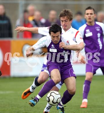 Fussball Regionalliga. SAK gegen SK Austria Klagenfurt. Grega Triplat,  (SAK), Almedin Hota (Austria Klagenfurt).  Klagenfurt, 21.4.2012
Foto: Kuess

---
pressefotos, pressefotografie, kuess, qs, qspictures, sport, bild, bilder, bilddatenbank