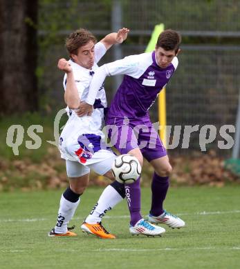 Fussball Regionalliga. SAK gegen SK Austria Klagenfurt. Grega Triplat,  (SAK), Drazen Savic (Austria Klagenfurt).  Klagenfurt, 21.4.2012
Foto: Kuess

---
pressefotos, pressefotografie, kuess, qs, qspictures, sport, bild, bilder, bilddatenbank