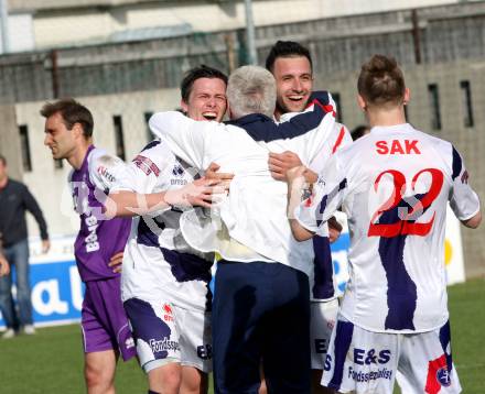 Fussball Regionalliga. SAK gegen SK Austria Klagenfurt. Torjubel Aleksic Darjan, Veliu Murat, Jagodic Alois (SAK).  Klagenfurt, 21.4.2012
Foto: Kuess

---
pressefotos, pressefotografie, kuess, qs, qspictures, sport, bild, bilder, bilddatenbank