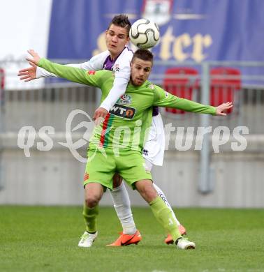 Fussball Regionalliga. SK Austria Klagenfurt gegen Wels FC. Toni Krijan, (Austria Klagenfurt), Milan Koprivarov (Wels FC).  Klagenfurt, 25.4.2012
Foto: Kuess

---
pressefotos, pressefotografie, kuess, qs, qspictures, sport, bild, bilder, bilddatenbank
