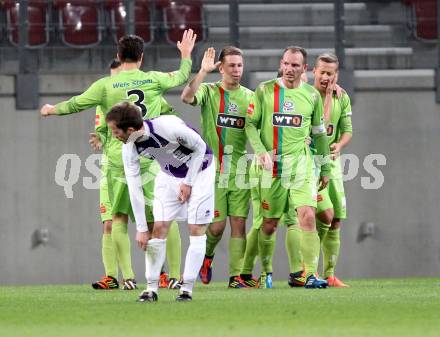 Fussball Regionalliga. SK Austria Klagenfurt gegen Wels FC. Torjubel Wels.  Klagenfurt, 25.4.2012
Foto: Kuess

---
pressefotos, pressefotografie, kuess, qs, qspictures, sport, bild, bilder, bilddatenbank