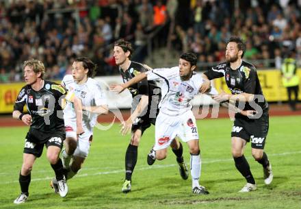 Fussball. Erste Liga.  WAC/St. Andrae gegen SCR Altach. Dario Baldauf, Solano,(WAC),  Christoph Schoesswendter, Matthias Sereinig (Altach). Wolfsberg, 27.4.2012. 
Foto: Kuess

---
pressefotos, pressefotografie, kuess, qs, qspictures, sport, bild, bilder, bilddatenbank