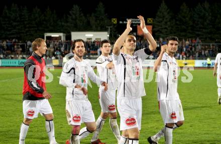 Fussball. Erste Liga.  WAC/St. Andrae gegen SCR Altach. Jubel Sandro Zakany, Roland Putsche, Nenad Jovanovic, Solano (WAC). Wolfsberg, 27.4.2012. 
Foto: Kuess

---
pressefotos, pressefotografie, kuess, qs, qspictures, sport, bild, bilder, bilddatenbank