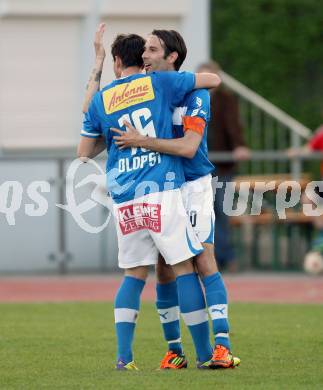 Fussball Regionalliga. VSV gegen Vorwaerts Steyr. Torjubel Andreas Dlopst, Mario Ramusch (VSV). Villach, 28.4.2012.
Foto: Kuess
---
pressefotos, pressefotografie, kuess, qs, qspictures, sport, bild, bilder, bilddatenbank