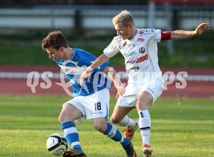 Fussball Regionalliga. VSV gegen Vorwaerts Steyr. Daniel Pirker,  (VSV), Manuel Schoenberger (Steyr). Villach, 28.4.2012.
Foto: Kuess
---
pressefotos, pressefotografie, kuess, qs, qspictures, sport, bild, bilder, bilddatenbank