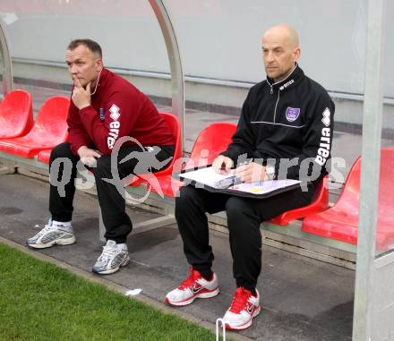 Fussball Regionalliga. SK Austria Klagenfurt gegen Kapfenberger SV Amateure. Tormanntrainer Wolfgang Thun-Hohenstein, Co-Trainer Guenther Gorenzel (Austria Klagenfurt).  Klagenfurt, 4.5.2012
Foto: Kuess

---
pressefotos, pressefotografie, kuess, qs, qspictures, sport, bild, bilder, bilddatenbank