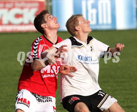 Fussball Kaerntner Liga. SVG Bleiburg gegen Feldkirchen SV. Rene Partl (Bleiburg), Thomas Sick (Feldkirchen). Bleiburg, am 5.5.2012.
Foto: Kuess
---
pressefotos, pressefotografie, kuess, qs, qspictures, sport, bild, bilder, bilddatenbank