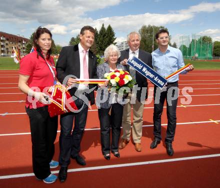 Leichtathletik. Eroeffnung Leopold Wagner Arena. Neue Leichtathletikanlage. Betina Germann, Christian Scheider, Traudl Wagner, Gerhard Doerfler, Werner Pullnig. Klagenfurt, am 5.5.2012.
Foto: Kuess
---
pressefotos, pressefotografie, kuess, qs, qspictures, sport, bild, bilder, bilddatenbank