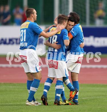 Fussball Regionalliga. VSV gegen SK Austria Klagenfurt. Torjubel Denis Curic, Udo Gasser, Daniel Pirler, Mario Ramusch (VSV).  Villach, 11.5.2012
Foto: Kuess

---
pressefotos, pressefotografie, kuess, qs, qspictures, sport, bild, bilder, bilddatenbank