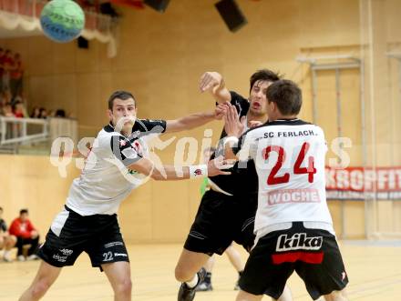 Handball Bundesliga. SC Ferlach gegen HCK 59. Dean Pomorisac, Daniel Plesej,  (Ferlach), Josip Pecina (HCK). Ferlach, 19.5.2012.
Foto: Kuess
---
pressefotos, pressefotografie, kuess, qs, qspictures, sport, bild, bilder, bilddatenbank