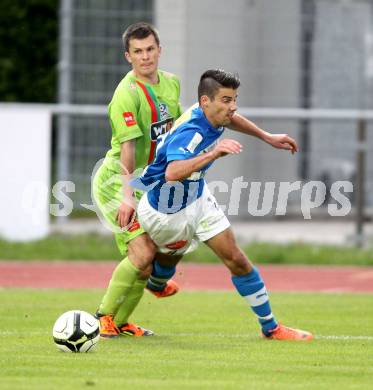 Fussball Regionalliga. VSV gegen Wels FC. Sandro Ebner,  (VSV), Michael Lebersorg (Wels). Villach, 1.6.2012.
Foto: Kuess
---
pressefotos, pressefotografie, kuess, qs, qspictures, sport, bild, bilder, bilddatenbank