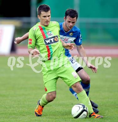 Fussball Regionalliga. VSV gegen Wels FC. Patrick Striednig,  (VSV), Michael Lebersorg (Wels). Villach, 1.6.2012.
Foto: Kuess
---
pressefotos, pressefotografie, kuess, qs, qspictures, sport, bild, bilder, bilddatenbank